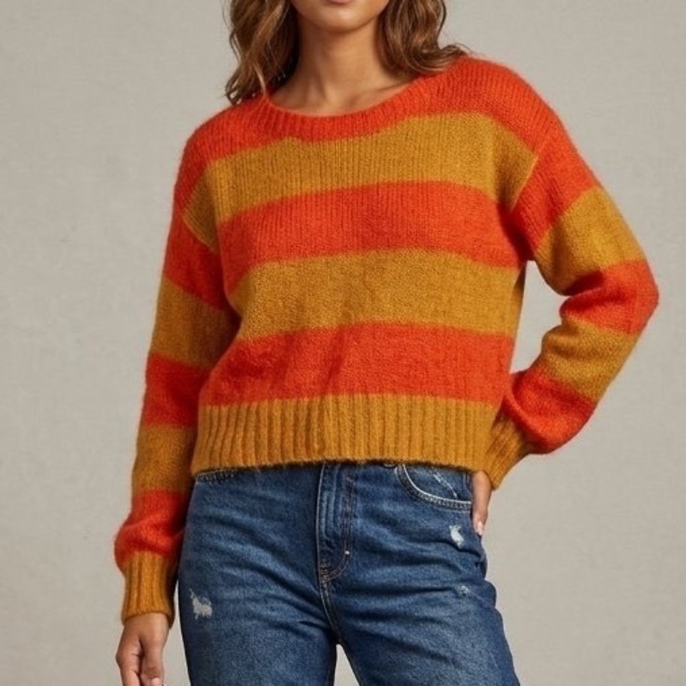 United Colors of Benetton Striped Mohair Blend Sweater Fall Textured Womens